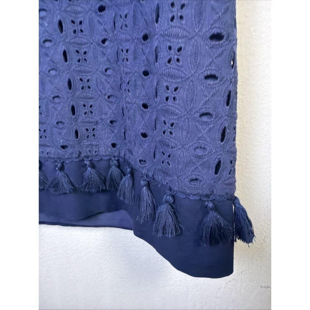 Eliza J 12 Navy Blue Eyelet Tassel Shift Split Mandarin vacation luxury resort - Picture 5 of 13
